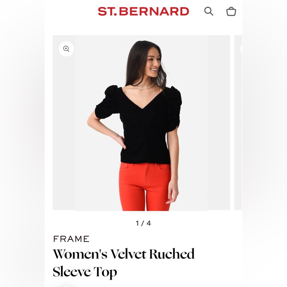 Frame Velvet Ruched Sleeve Top